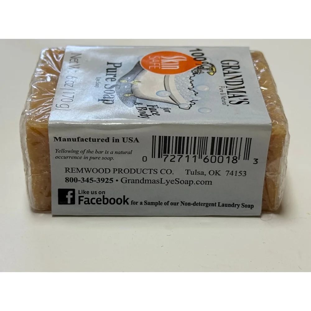 Women's GRANDMA'S Pure Soap Lye Soap Bar 6 Oz / 170g ( New / Sealed ) Skin Safe
